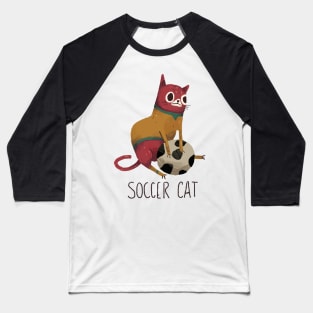 Silly Red Soccer Cat Baseball T-Shirt